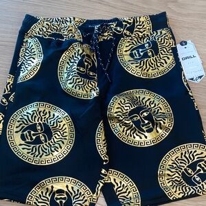 New - Men’s Drill Clothing Co. Black and Gold Patterned Medusa Shorts